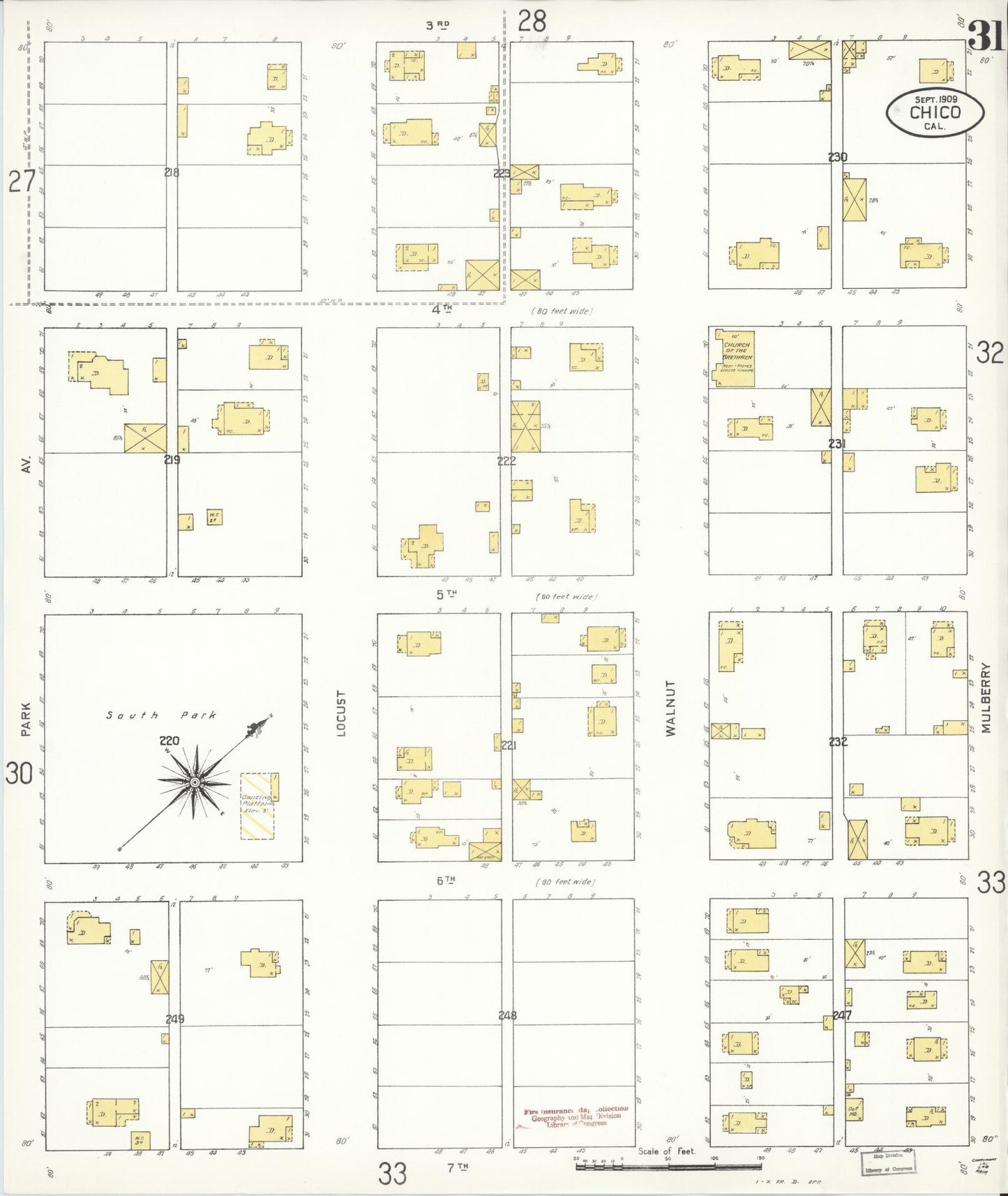 Sanborn Fire Insurance Map from Chico, Butte County, California (1909), Sheet #0031 - Complete Map Set gallery image, historic Sanborn map, vintage wall art, California California