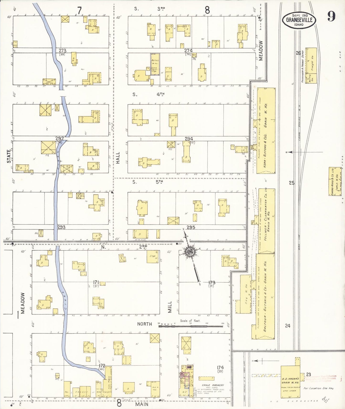Sanborn Fire Insurance Map from Grangeville, Idaho County, Idaho (1910), Sheet #0009 - Complete Map Set gallery image, historic Sanborn map, vintage wall art, Grangeville Idaho