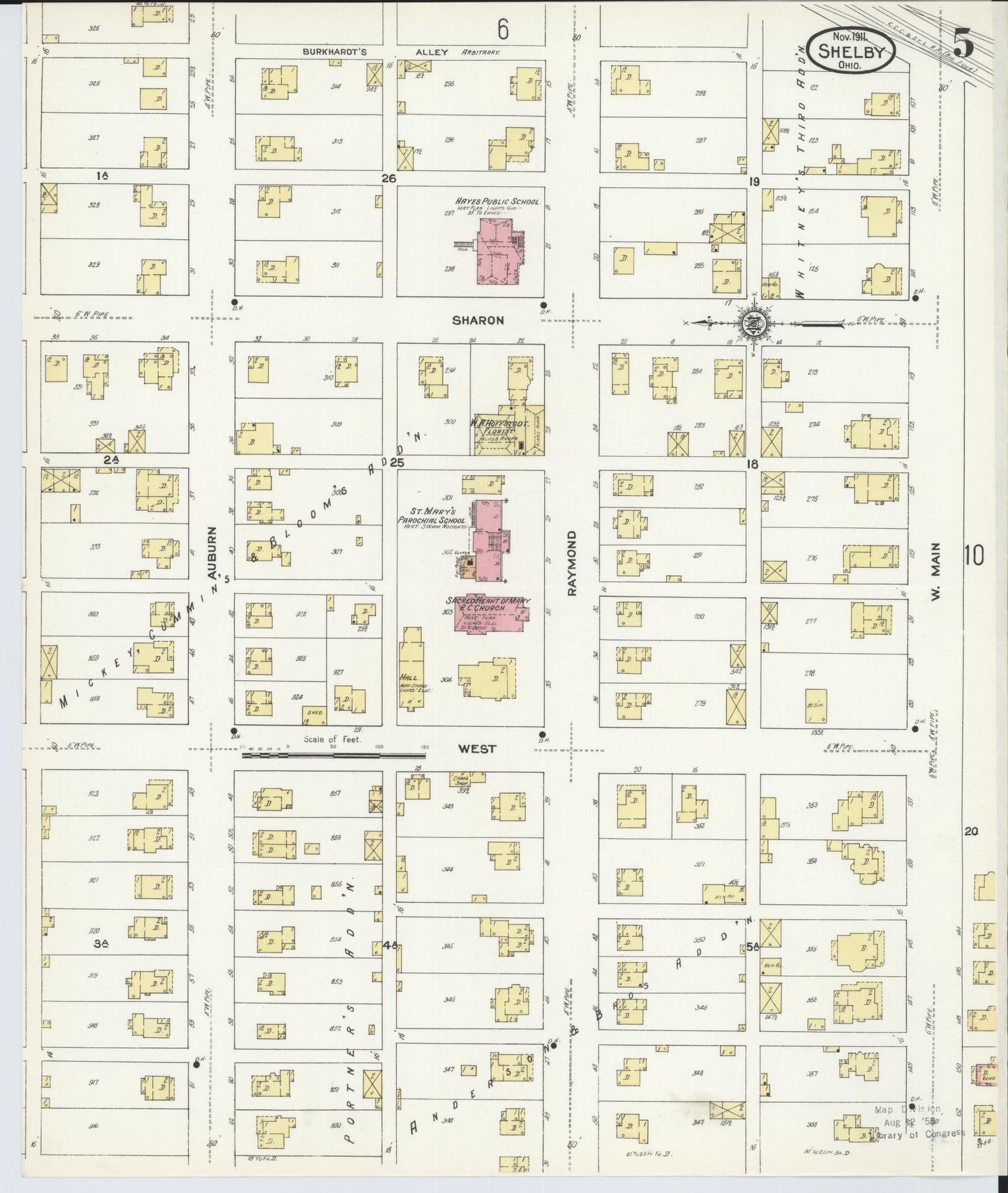 Sanborn Fire Insurance Map from Shelby, Richland County, Ohio (1911), Sheet #0005 - Historic Sanborn Fire Insurance Map Print, vintage old map wall art, antique decor, genealogy gift, Ohio Ohio map