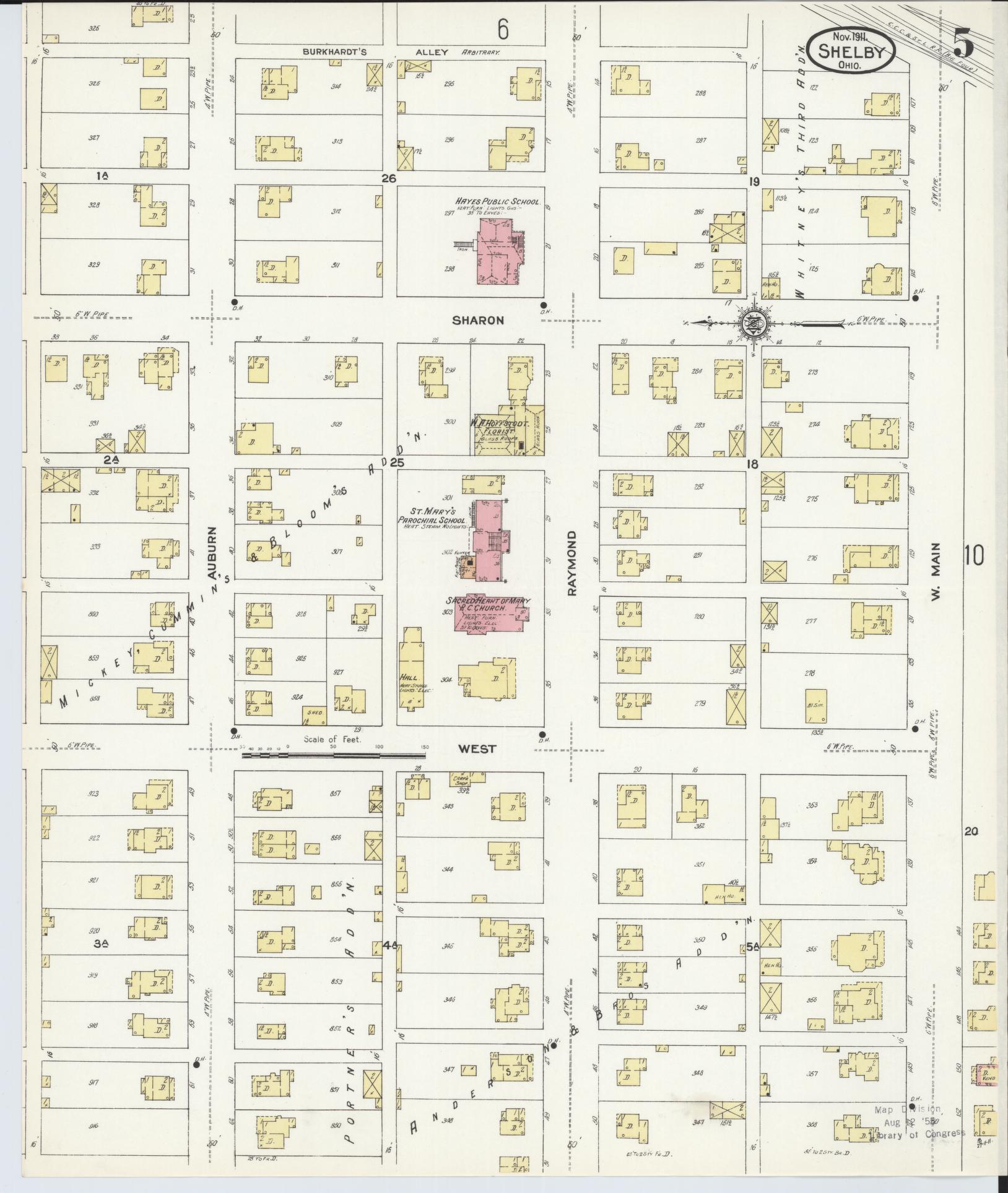 Sanborn Fire Insurance Map from Shelby, Richland County, Ohio (1911), Sheet #0005 - Historic Sanborn Fire Insurance Map Print, vintage old map wall art, antique decor, genealogy gift, Ohio Ohio map