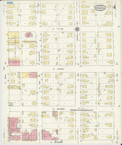 Sanborn Fire Insurance Map from Herrin, Williamson County, Illinois (1913), Sheet #0004 - Historic Sanborn Fire Insurance Map Print, vintage old map wall art, antique decor, genealogy gift, Illinois Illinois map