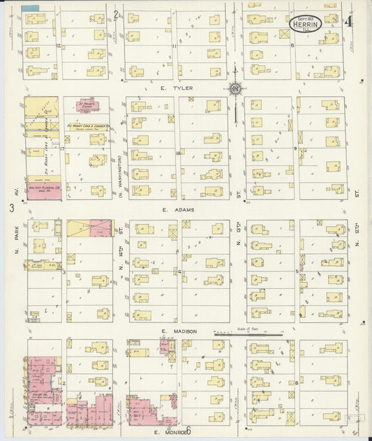 Sanborn Fire Insurance Map from Herrin, Williamson County, Illinois (1913), Sheet #0004 - Historic Sanborn Fire Insurance Map Print, vintage old map wall art, antique decor, genealogy gift, Illinois Illinois map