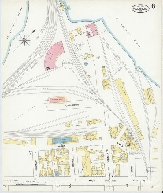 Sanborn Fire Insurance Map from Ogdensburg, St. Lawrence County, New York (1909), Sheet #0006 - Historic Sanborn Fire Insurance Map Print, vintage old map wall art, antique decor, genealogy gift, New York New York map