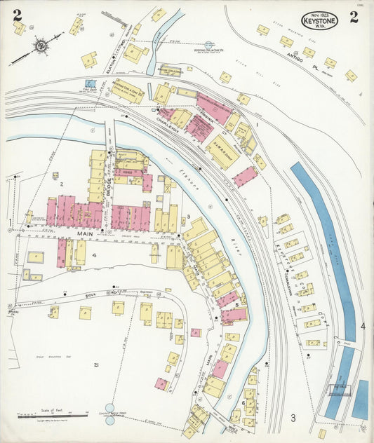 Sanborn Fire Insurance Map from Keystone, Mcdowell County, West Virginia (1923), Sheet #0002 - Historic Sanborn Fire Insurance Map Print, vintage old map wall art, antique decor, genealogy gift, West Virginia West Virginia map