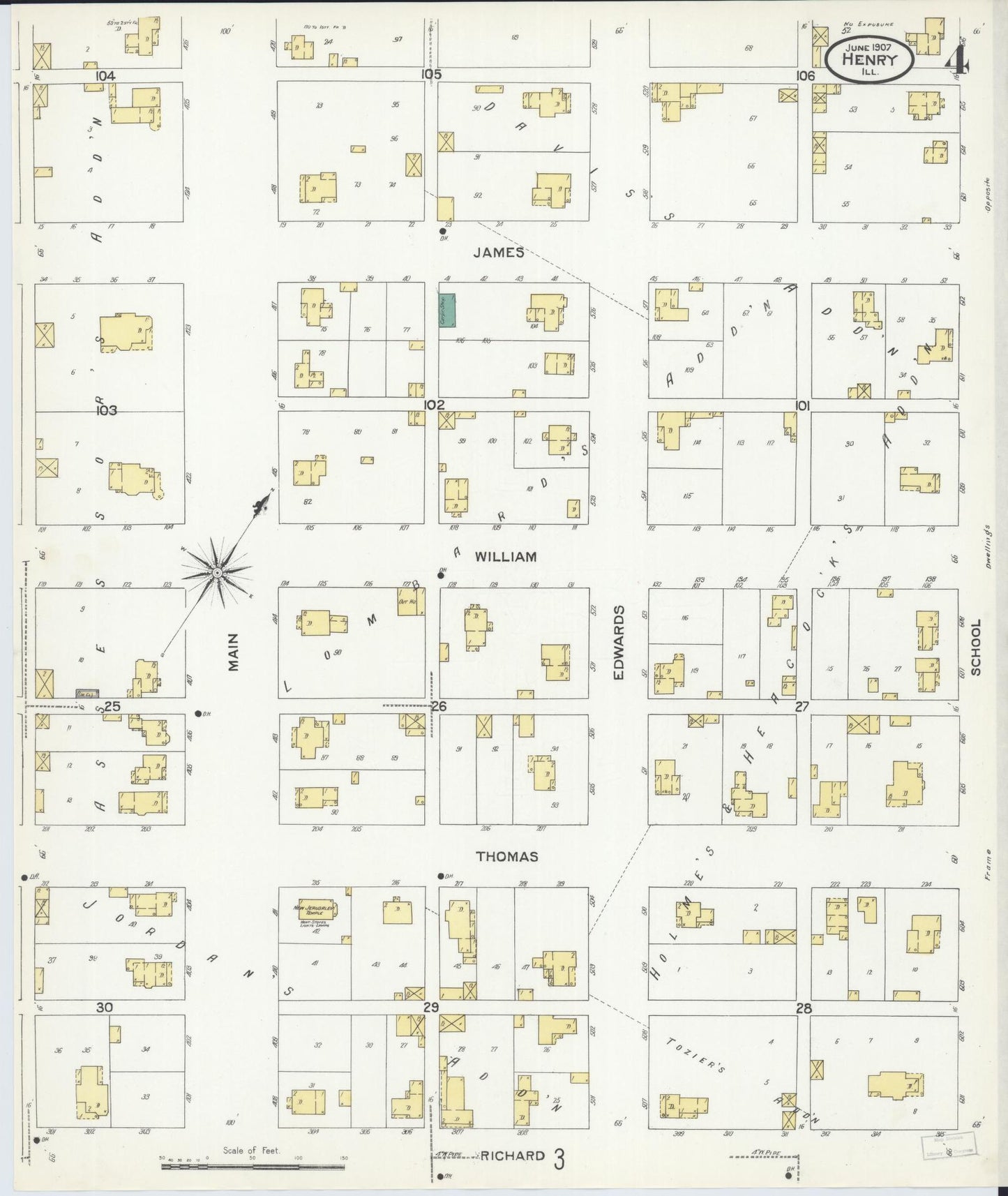 Sanborn Fire Insurance Map from Henry, Marshall County, Illinois (1907), Sheet #0004 - Complete Map Set gallery image, historic Sanborn map, vintage wall art, Illinois Illinois