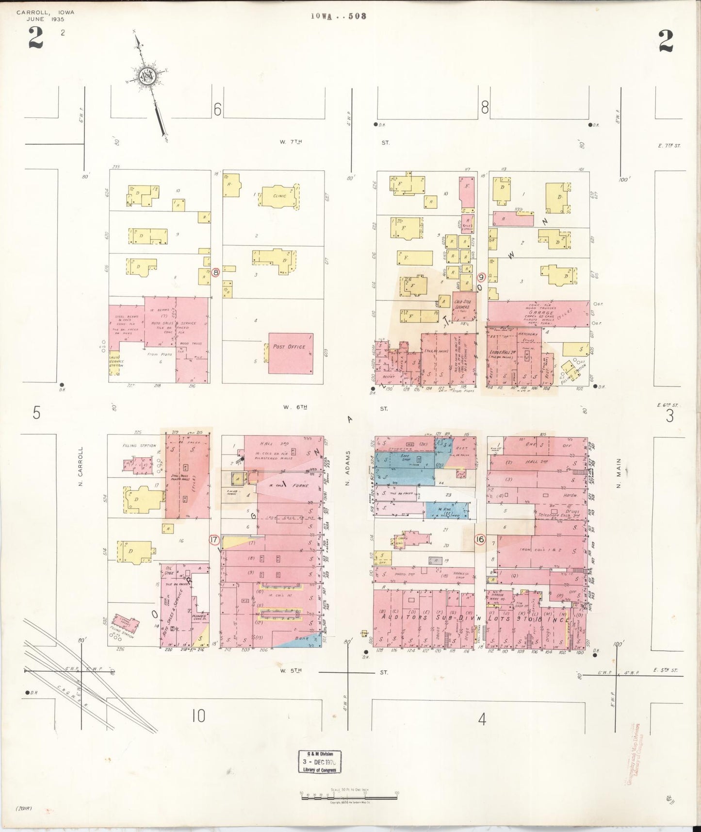 Sanborn Fire Insurance Map from Carroll, Carroll County, Iowa (1948), Sheet #0002 - Historic Sanborn Fire Insurance Map Print, vintage old map wall art
