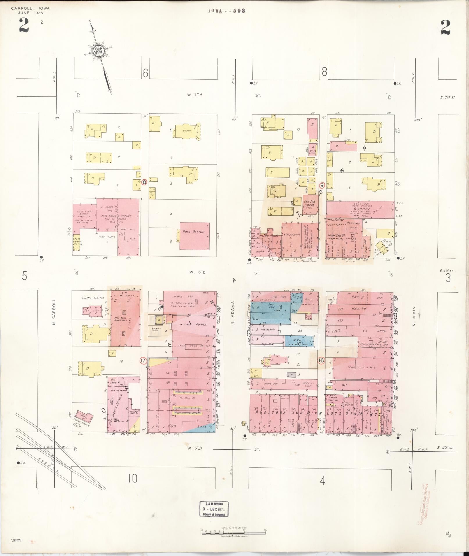 Sanborn Fire Insurance Map from Carroll, Carroll County, Iowa (1948), Sheet #0002 - Historic Sanborn Fire Insurance Map Print, vintage old map wall art