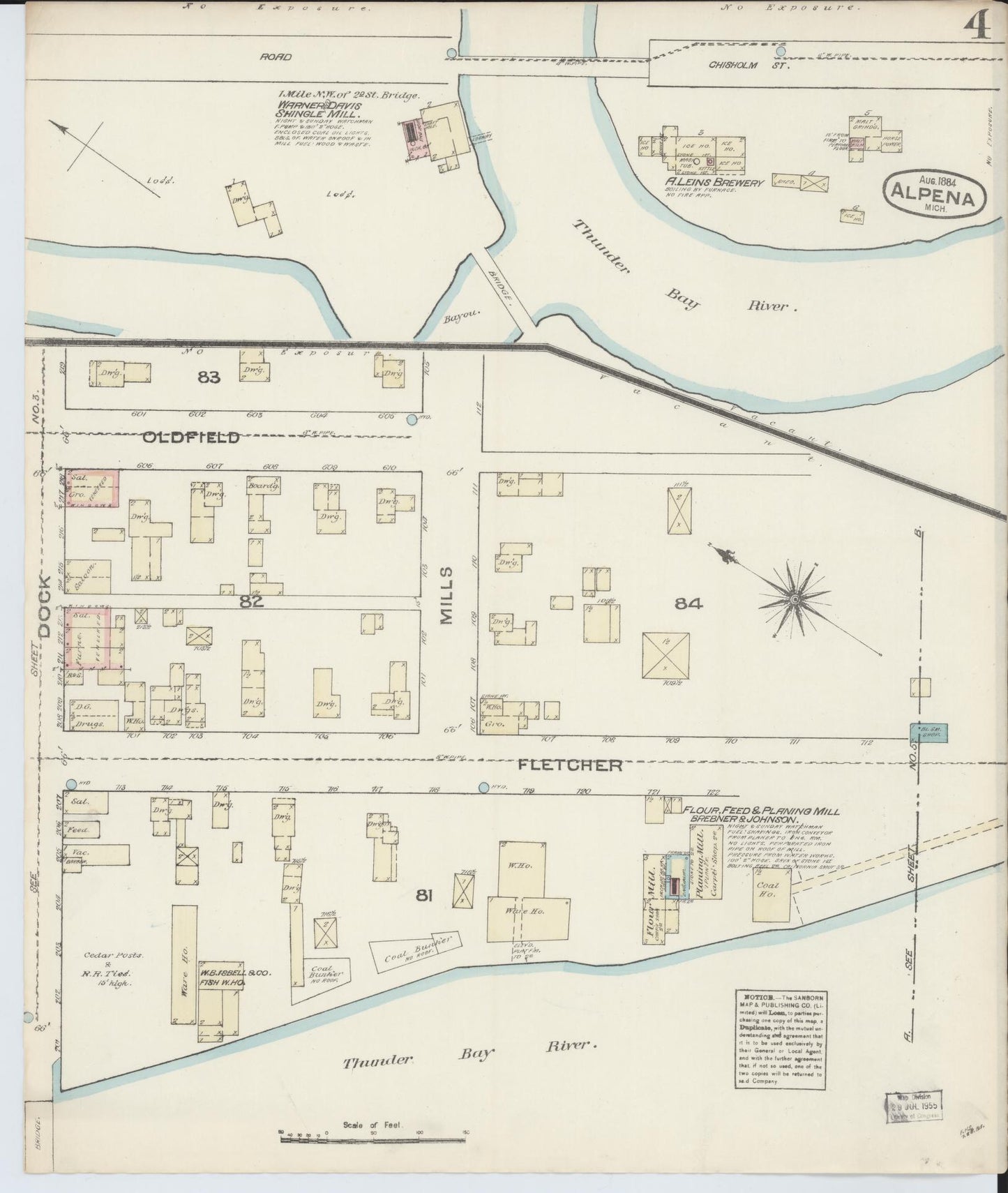 Sanborn Fire Insurance Map from Alpena, Alpena County, Michigan (1884), Sheet #0004 - Historic Sanborn Fire Insurance Map Print, vintage old map wall art, antique decor, genealogy gift, Michigan Michigan map