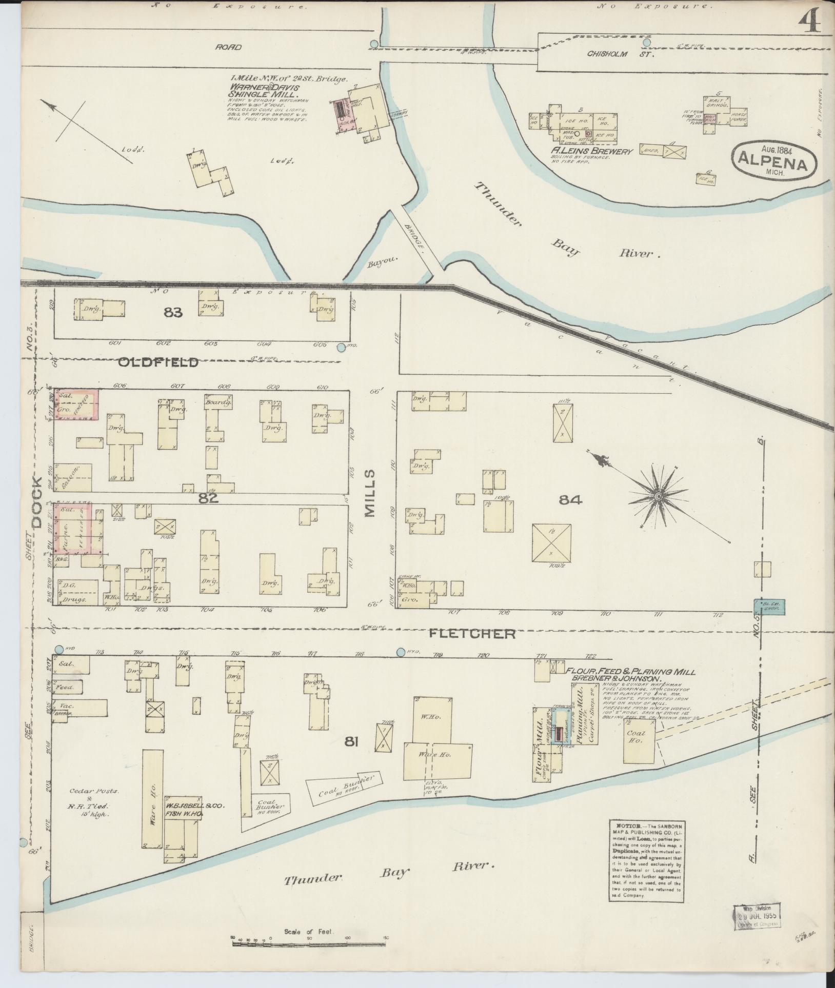Sanborn Fire Insurance Map from Alpena, Alpena County, Michigan (1884), Sheet #0004 - Historic Sanborn Fire Insurance Map Print, vintage old map wall art, antique decor, genealogy gift, Michigan Michigan map