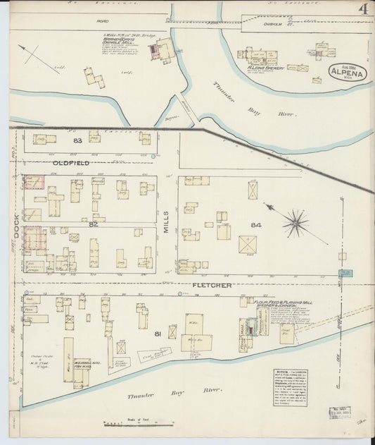 Sanborn Fire Insurance Map from Alpena, Alpena County, Michigan (1884), Sheet #0004 - Historic Sanborn Fire Insurance Map Print, vintage old map wall art, antique decor, genealogy gift, Michigan Michigan map