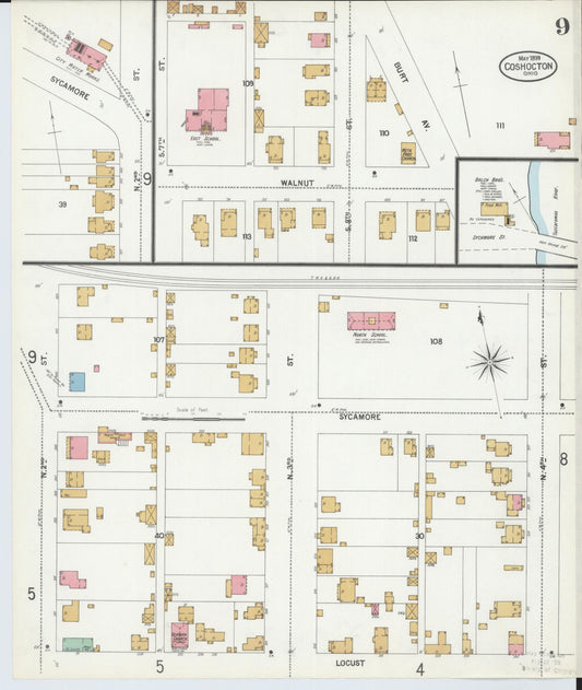Sanborn Fire Insurance Map from Coshocton, Coshocton County, Ohio (1899), Sheet #0009 - Historic Sanborn Fire Insurance Map Print, vintage old map wall art, antique decor, genealogy gift, Ohio Ohio map