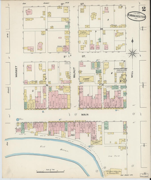 Sanborn Fire Insurance Map from North Manchester, Wabash County, Indiana (1890), Sheet #0002 - Historic Sanborn Fire Insurance Map Print, vintage old map wall art, antique decor, genealogy gift, Indiana Indiana map