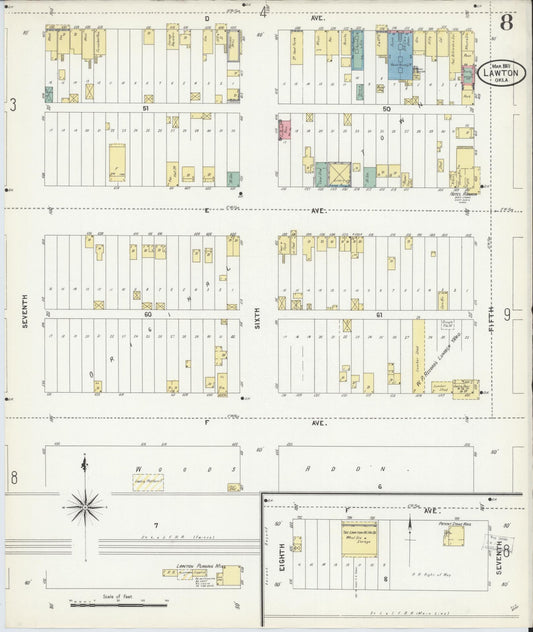 Sanborn Fire Insurance Map from Lawton, Comanche County, Oklahoma (1907), Sheet #0008 - Historic Sanborn Fire Insurance Map Print, vintage old map wall art, antique decor, genealogy gift, Oklahoma Oklahoma map