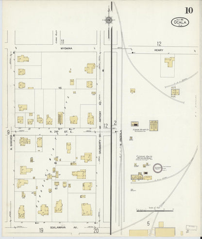 Sanborn Fire Insurance Map from Ocala, Marion County, Florida (1912), Sheet #0010 - Historic Sanborn Fire Insurance Map Print, vintage old map wall art, antique decor, genealogy gift, Florida Florida map
