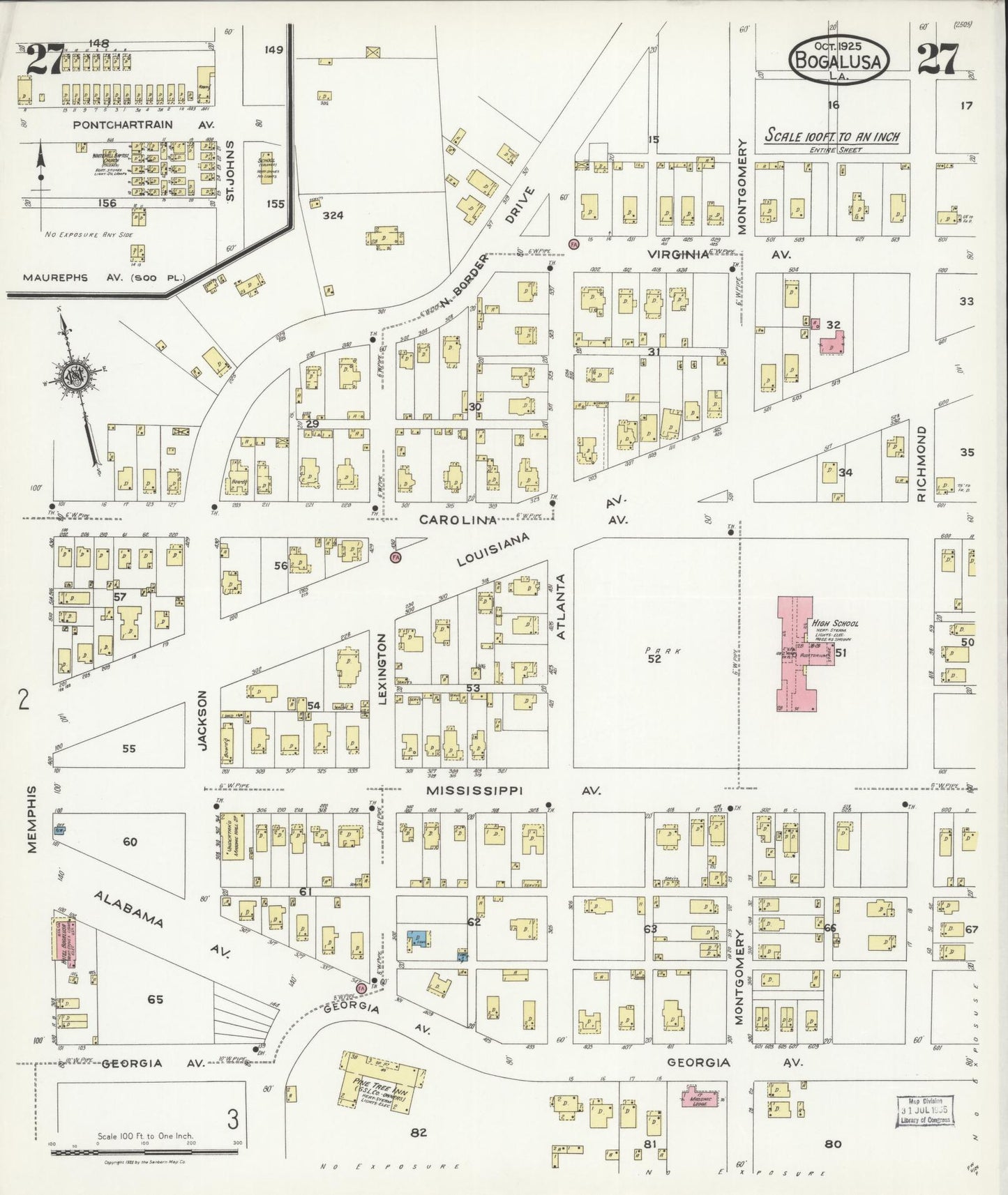 Sanborn Fire Insurance Map from Bogalusa, Washington Parish, Louisiana (1925), Sheet #0027 - Complete Map Set gallery image, historic Sanborn map, vintage wall art, Louisiana Louisiana