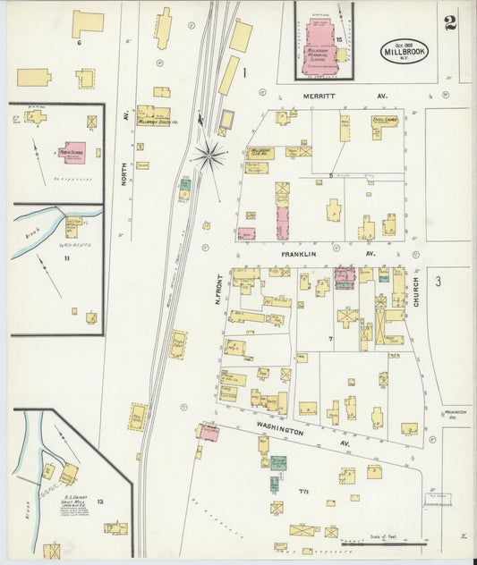 Sanborn Fire Insurance Map from Millbrook, Dutchess County, New York (1905), Sheet #0002 - Historic Sanborn Fire Insurance Map Print, vintage old map wall art, antique decor, genealogy gift, New York New York map