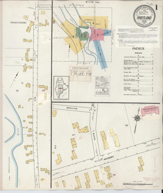 Sanborn Fire Insurance Map from Hartland, Somerset County, Maine (1945), Sheet #0001 - Historic Sanborn Fire Insurance Map Print, vintage old map wall art, antique decor, genealogy gift, Maine Maine map