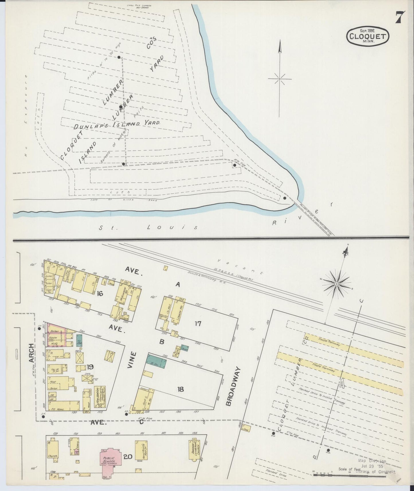 Sanborn Fire Insurance Map from Cloquet, Carlton County, Minnesota (1892), Sheet #0007 - Historic Sanborn Fire Insurance Map Print, vintage old map wall art, antique decor, genealogy gift, Minnesota Minnesota map