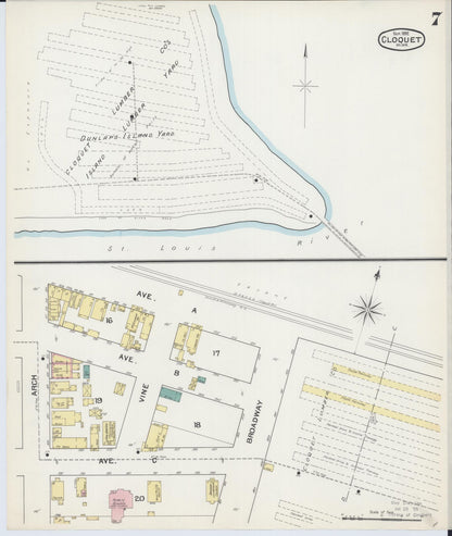 Sanborn Fire Insurance Map from Cloquet, Carlton County, Minnesota (1892), Sheet #0007 - Historic Sanborn Fire Insurance Map Print, vintage old map wall art, antique decor, genealogy gift, Minnesota Minnesota map