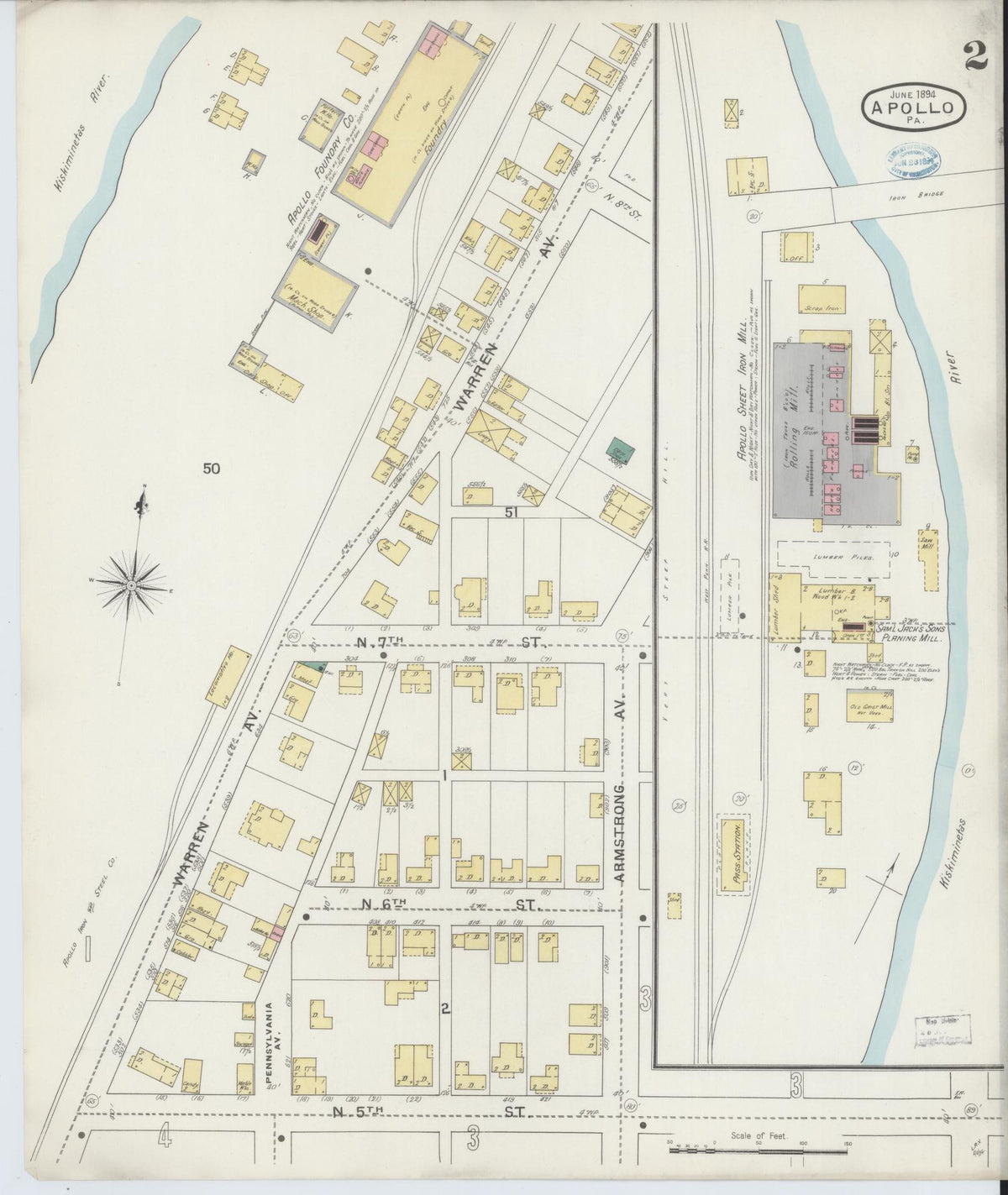 Sanborn Fire Insurance Map from Apollo, Armstrong County, Pennsylvania (1894), Sheet #0002 - Complete Map Set gallery image, historic Sanborn map, vintage wall art, Pennsylvania Pennsylvania