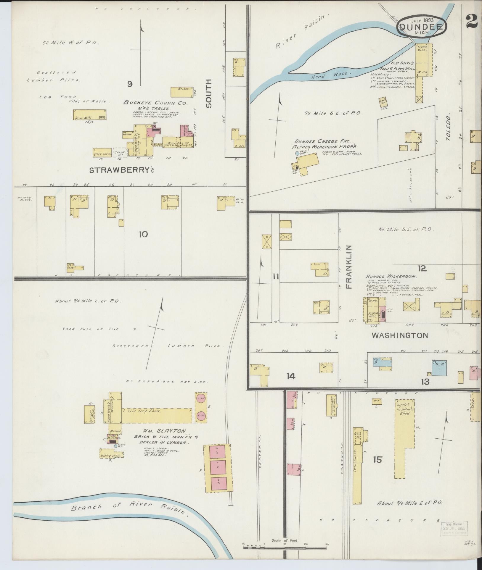 Sanborn Fire Insurance Map from Dundee, Monroe County, Michigan (1893), Sheet #0002 - Complete Map Set gallery image, historic Sanborn map, vintage wall art, Michigan Michigan