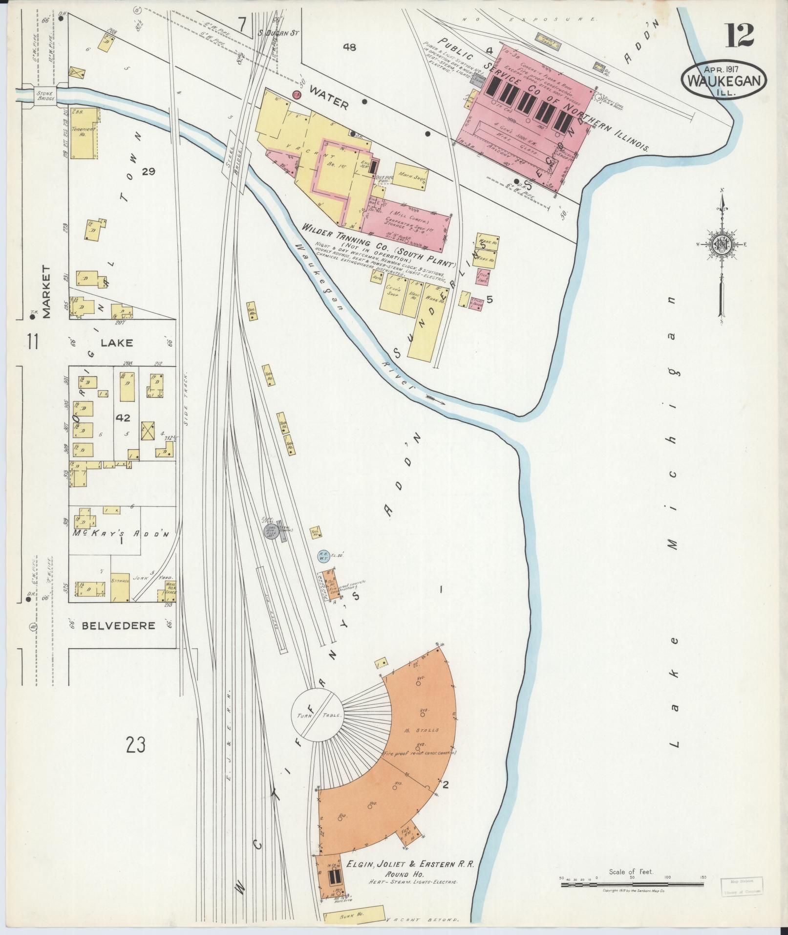 Sanborn Fire Insurance Map from Waukegan, Lake County, Illinois. (1917), Sheet 12 – Historic Sanborn Fire Insurance Map Print