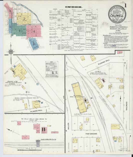 Sanborn Fire Insurance Map from Caldwell, Noble County, Ohio (1911), Sheet #0001 - Historic Sanborn Fire Insurance Map Print, vintage old map wall art, antique decor, genealogy gift, Ohio Ohio map