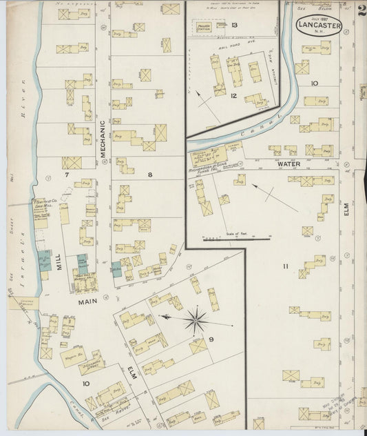 Sanborn Fire Insurance Map from Lancaster, Coos County, New Hampshire (1887), Sheet #0002 - Historic Sanborn Fire Insurance Map Print, vintage old map wall art, antique decor, genealogy gift, New Hampshire New Hampshire map