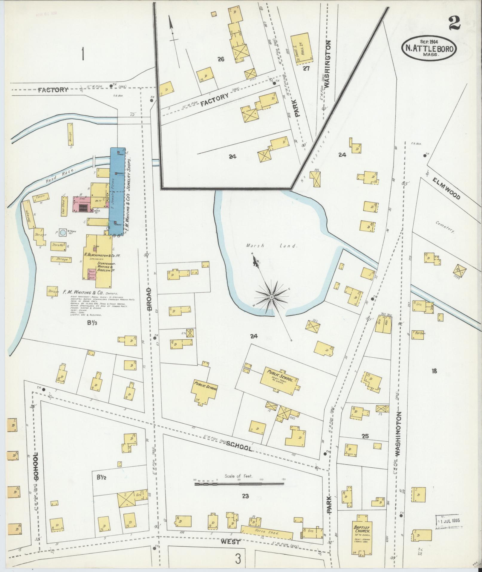 Sanborn Fire Insurance Map from North Attleborough, Bristol County, Massachusetts (1904), Sheet #0002 - Complete Map Set gallery image, historic Sanborn map, vintage wall art, Massachusetts Massachusetts