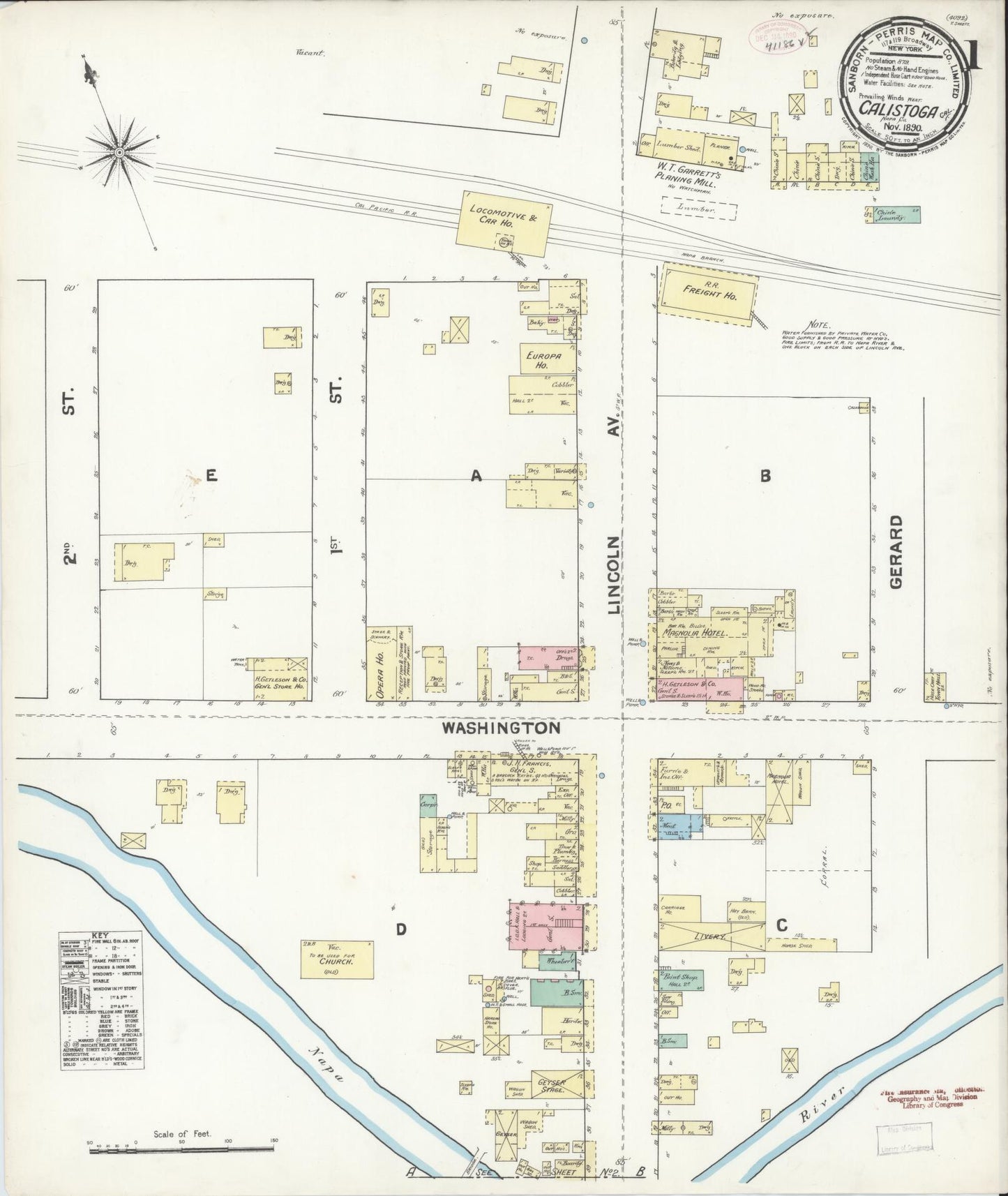 Sanborn Fire Insurance Map from Calistoga, Napa County, California (1890), Sheet #0001 - Complete Map Set gallery image, historic Sanborn map, vintage wall art, California California