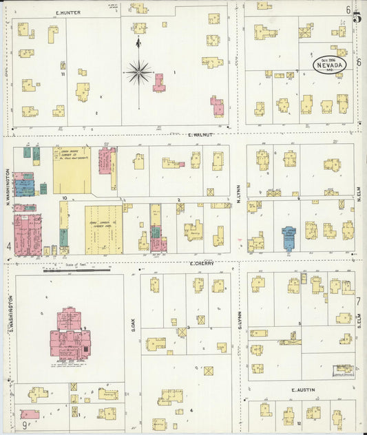Sanborn Fire Insurance Map from Nevada, Vernon County, Missouri (1906), Sheet #0005 - Historic Sanborn Fire Insurance Map Print, vintage old map wall art, antique decor, genealogy gift, Missouri Missouri map