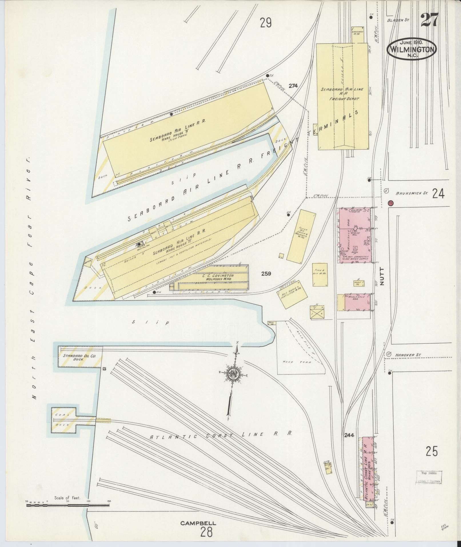 Sanborn Fire Insurance Map from Wilmington, New Hanover County, North Carolina (1910), Sheet #0027 - Complete Map Set gallery image, historic Sanborn map, vintage wall art, North Carolina North Carolina