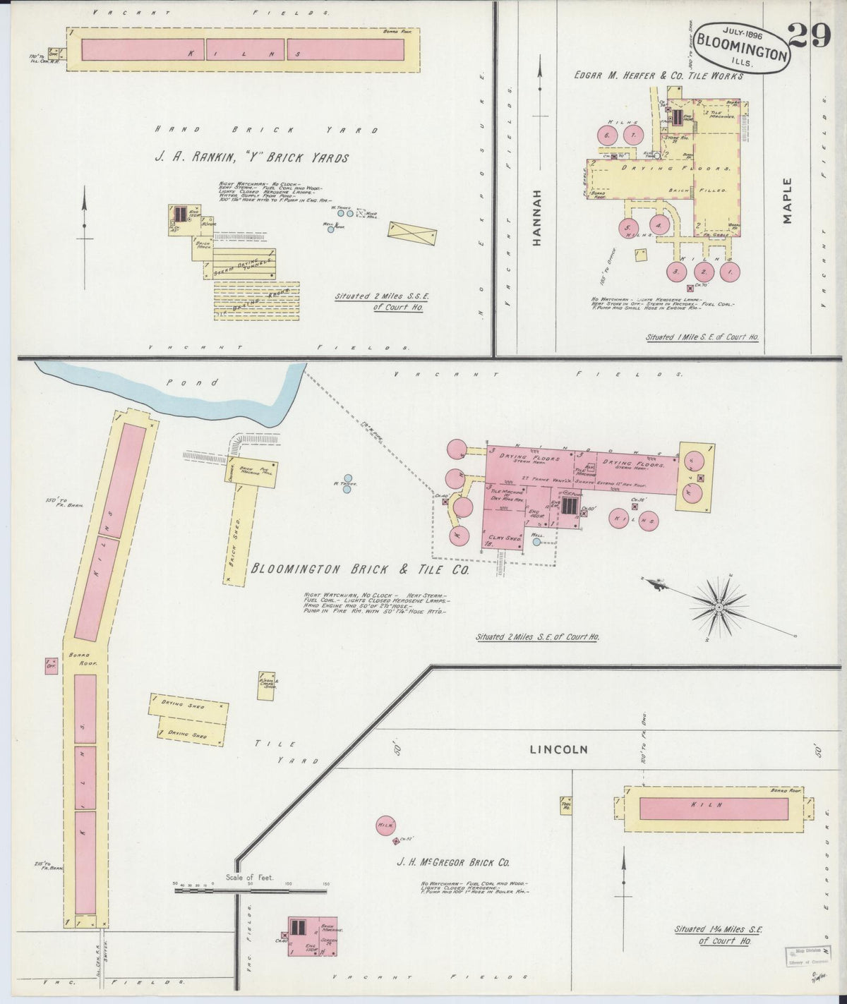 Sanborn Fire Insurance Map from Bloomington, McLean County, Illinois (1896), Sheet #0029 - Complete Map Set gallery image, historic Sanborn map, vintage wall art, Illinois Illinois