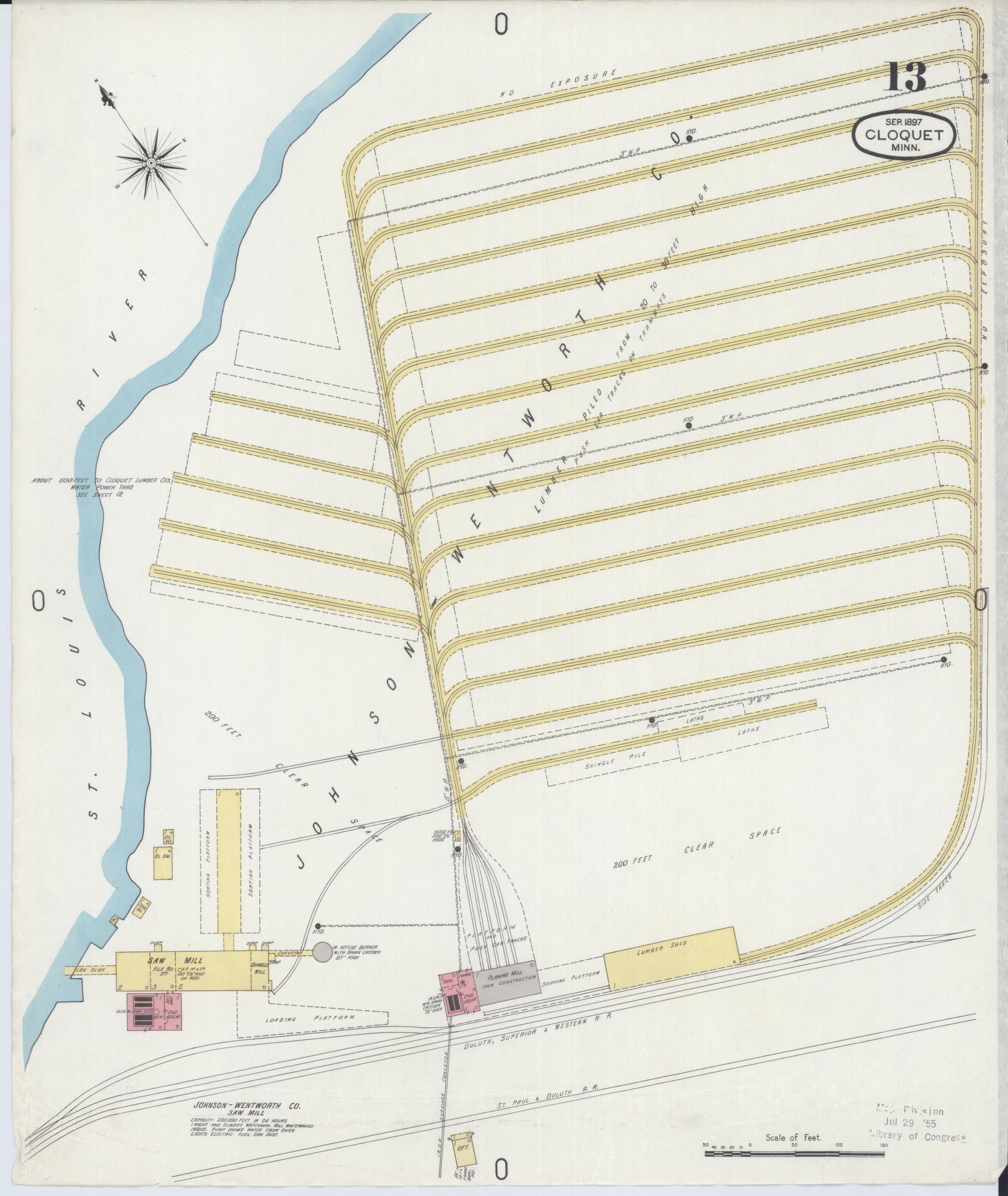 Sanborn Fire Insurance Map from Cloquet, Carlton County, Minnesota (1897), Sheet #0013 - Historic Sanborn Fire Insurance Map Print, vintage old map wall art, antique decor, genealogy gift, Minnesota Minnesota map