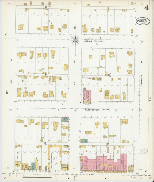 Sanborn Fire Insurance Map from Purcell, McClain County, Oklahoma (1904), Sheet #0004 - Historic Sanborn Fire Insurance Map Print, vintage old map wall art, antique decor, genealogy gift, Oklahoma Oklahoma map