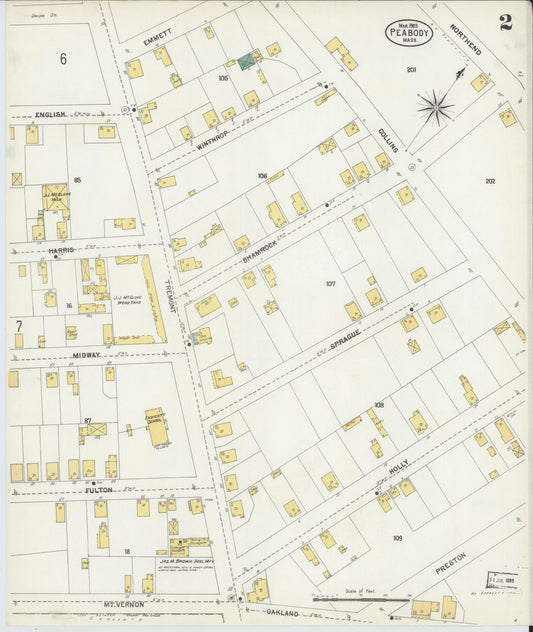 Sanborn Fire Insurance Map from Peabody, Essex County, Massachusetts (1903), Sheet #0002 - Historic Sanborn Fire Insurance Map Print, vintage old map wall art, antique decor, genealogy gift, Massachusetts Massachusetts map