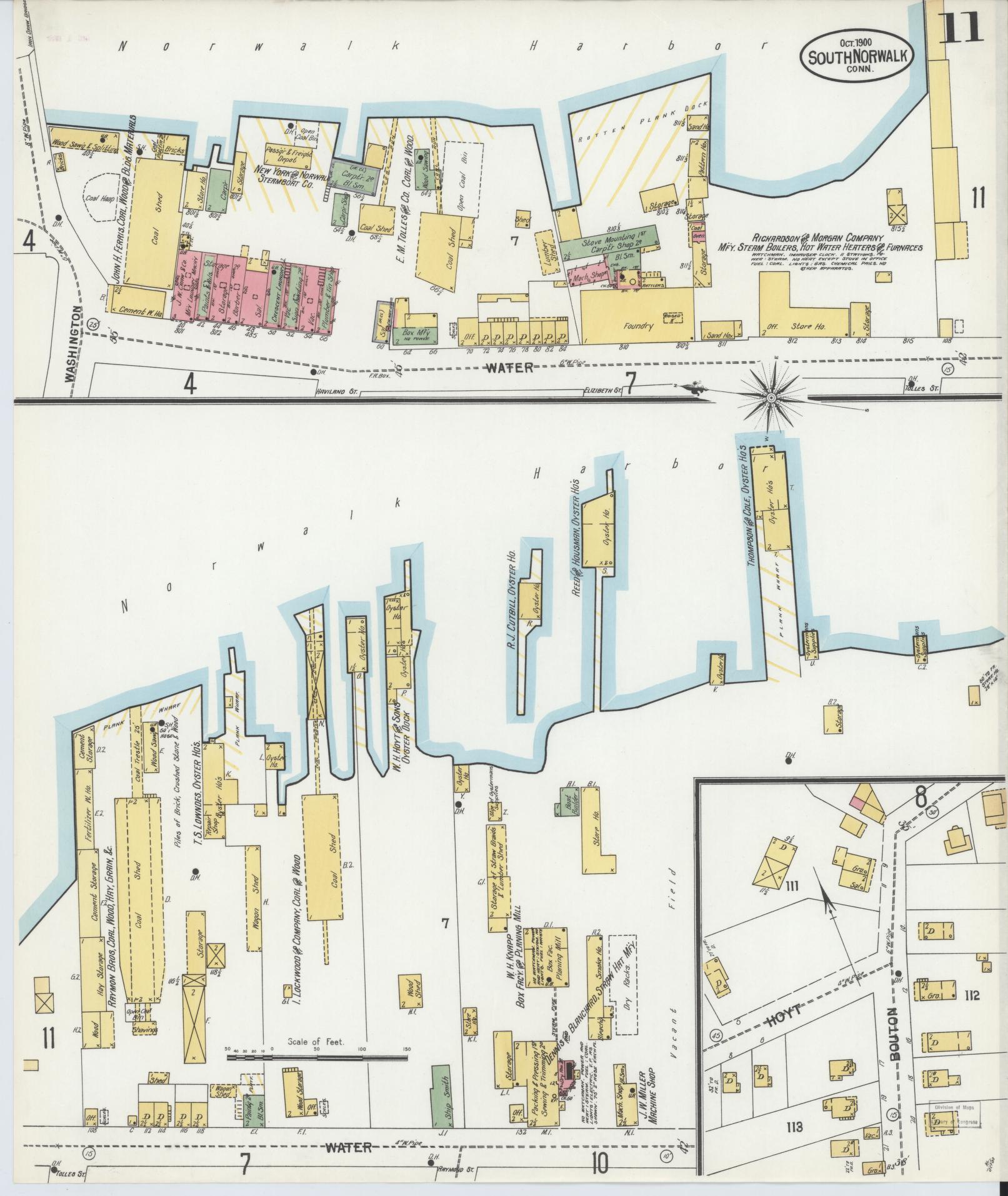 Sanborn Fire Insurance Map from South Norwalk, Fairfield County, Connecticut (1900), Sheet #0011 - Historic Sanborn Fire Insurance Map Print, vintage old map wall art, antique decor, genealogy gift, Connecticut Connecticut map