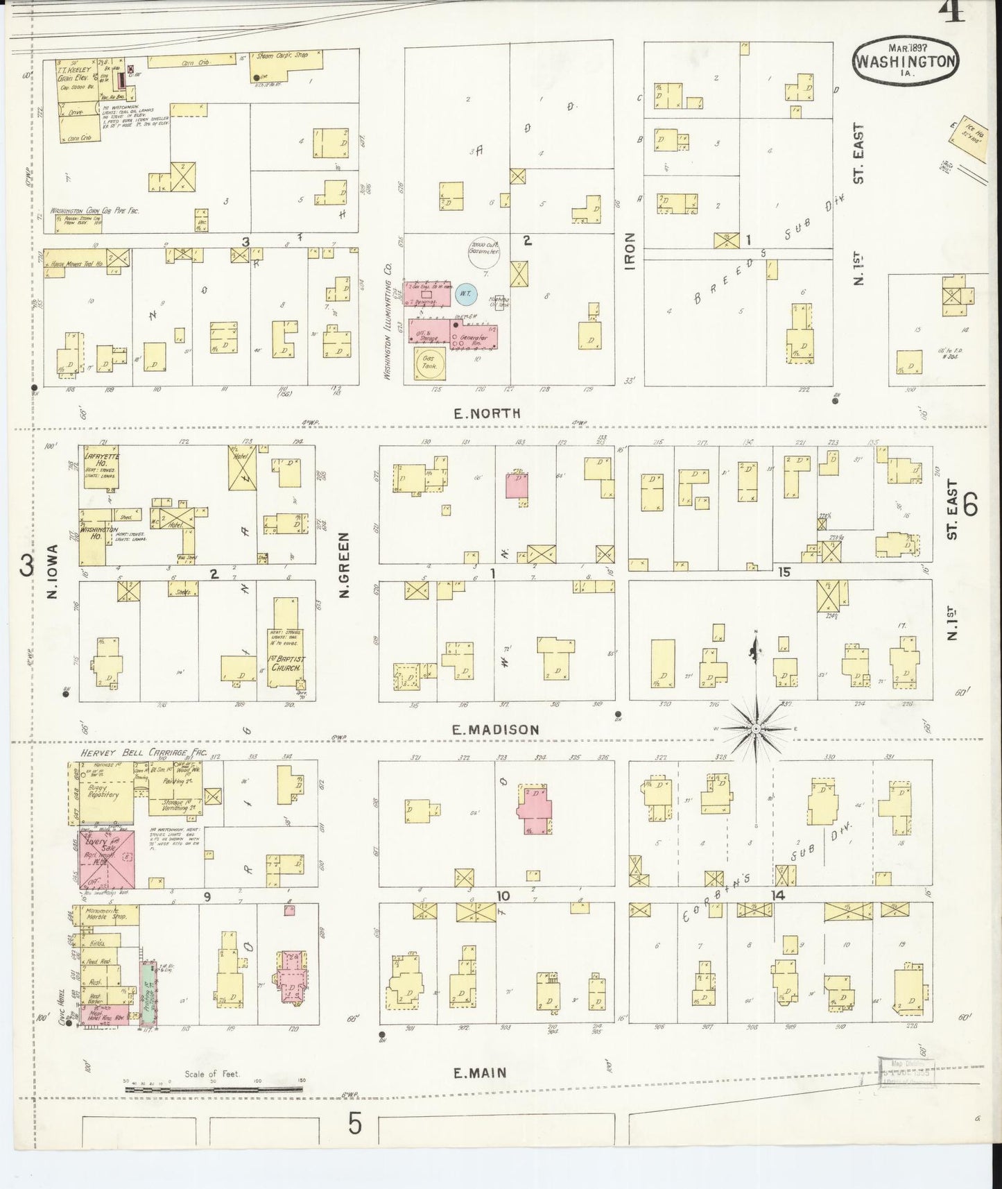 Sanborn Fire Insurance Map from Washington, Washington County, Iowa (1897), Sheet #0004 - Historic Sanborn Fire Insurance Map Print, vintage old map wall art