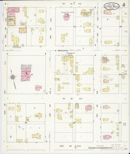 Sanborn Fire Insurance Map from Little Falls, Morrison County, Minnesota (1909), Sheet #0004 - Historic Sanborn Fire Insurance Map Print, vintage old map wall art, antique decor, genealogy gift, Minnesota Minnesota map