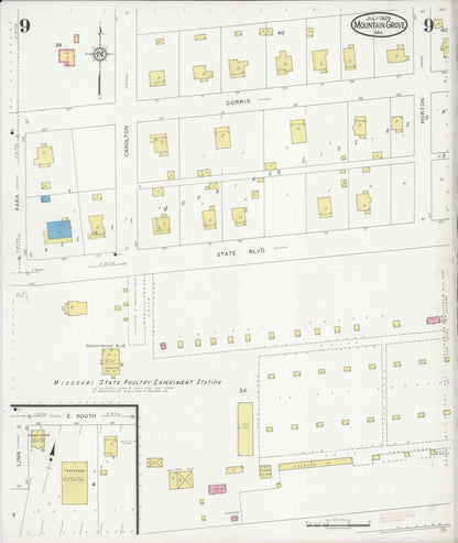 Sanborn Fire Insurance Map from Mountain Grove, Wright County, Missouri (1929), Sheet #0009 - Complete Map Set gallery image, historic Sanborn map, vintage wall art, Missouri Missouri
