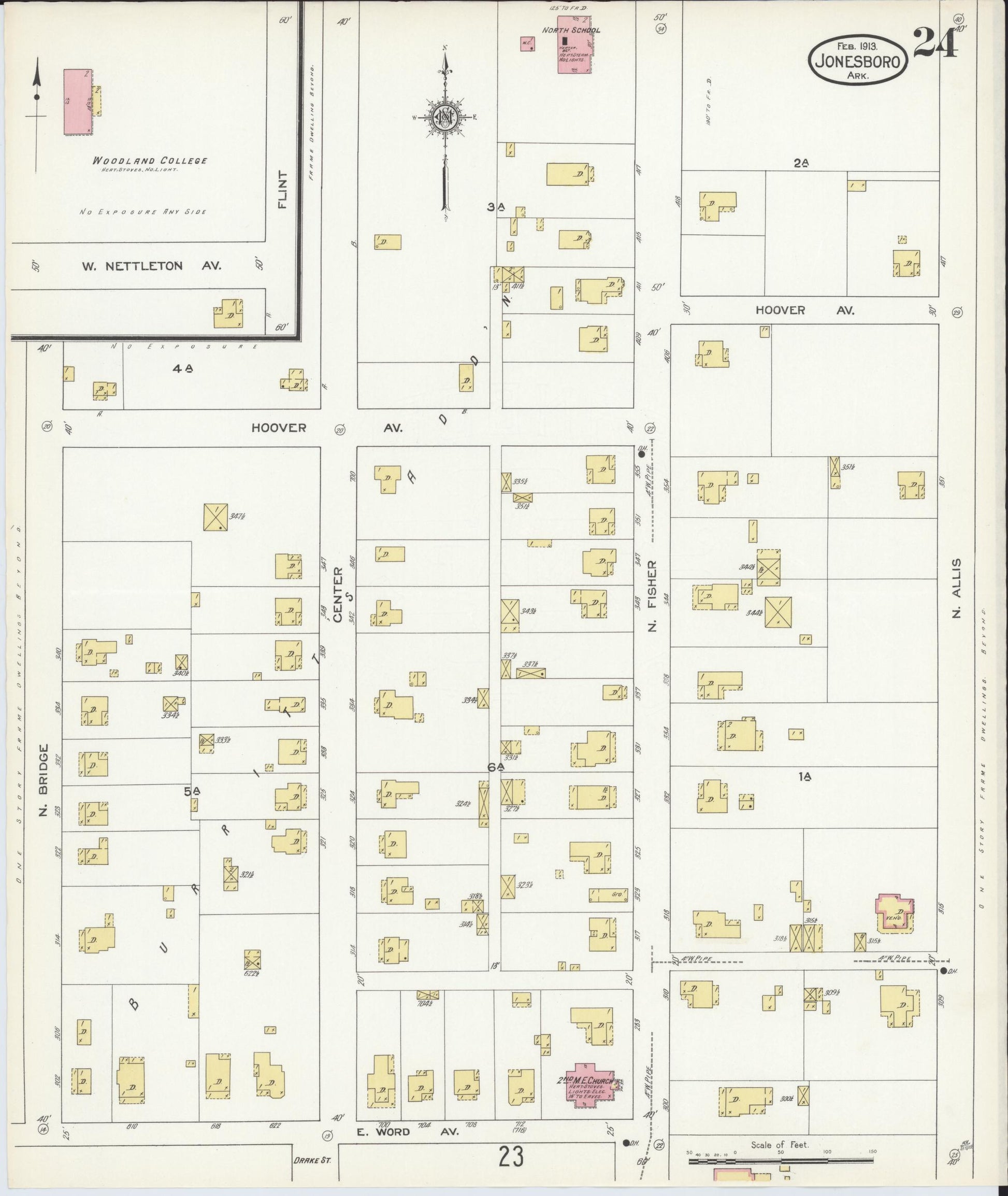 Sanborn Fire Insurance Map from Jonesboro, Craighead County, Arkansas (1913), Sheet #0024 - Complete Map Set gallery image, historic Sanborn map, vintage wall art, Arkansas Arkansas