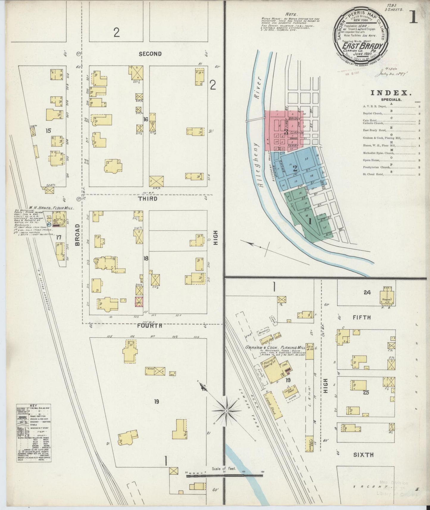Sanborn Fire Insurance Map from East Brady, Clarion County, Pennsylvania (1897), Sheet #0001 - Historic Sanborn Fire Insurance Map Print, vintage old map wall art, antique decor, genealogy gift, Pennsylvania Pennsylvania map