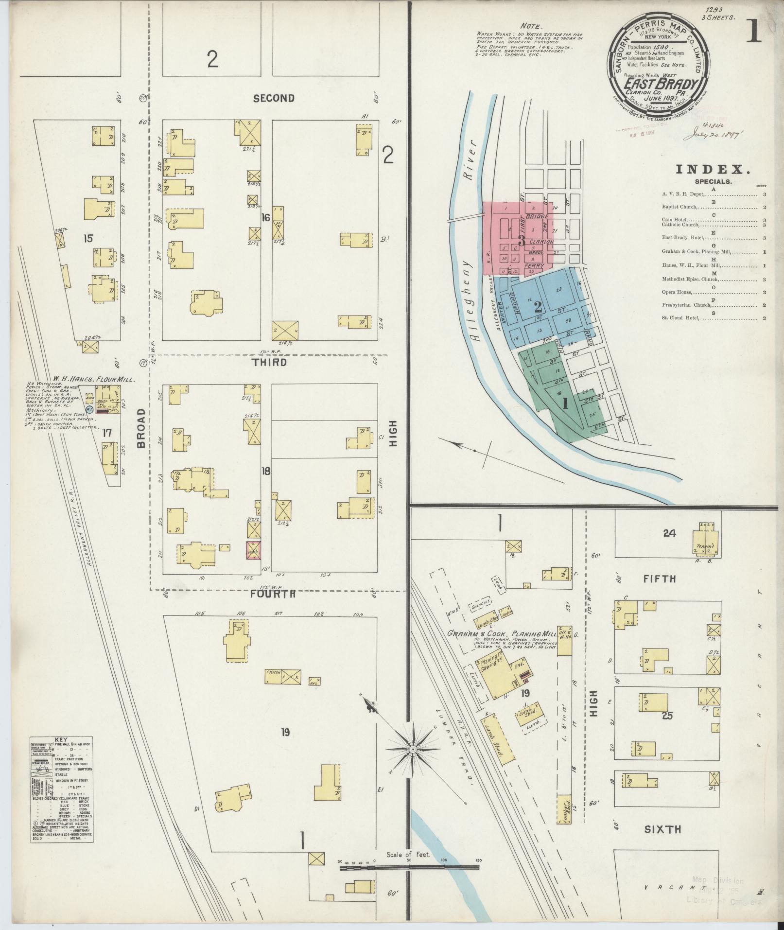 Sanborn Fire Insurance Map from East Brady, Clarion County, Pennsylvania (1897), Sheet #0001 - Historic Sanborn Fire Insurance Map Print, vintage old map wall art, antique decor, genealogy gift, Pennsylvania Pennsylvania map