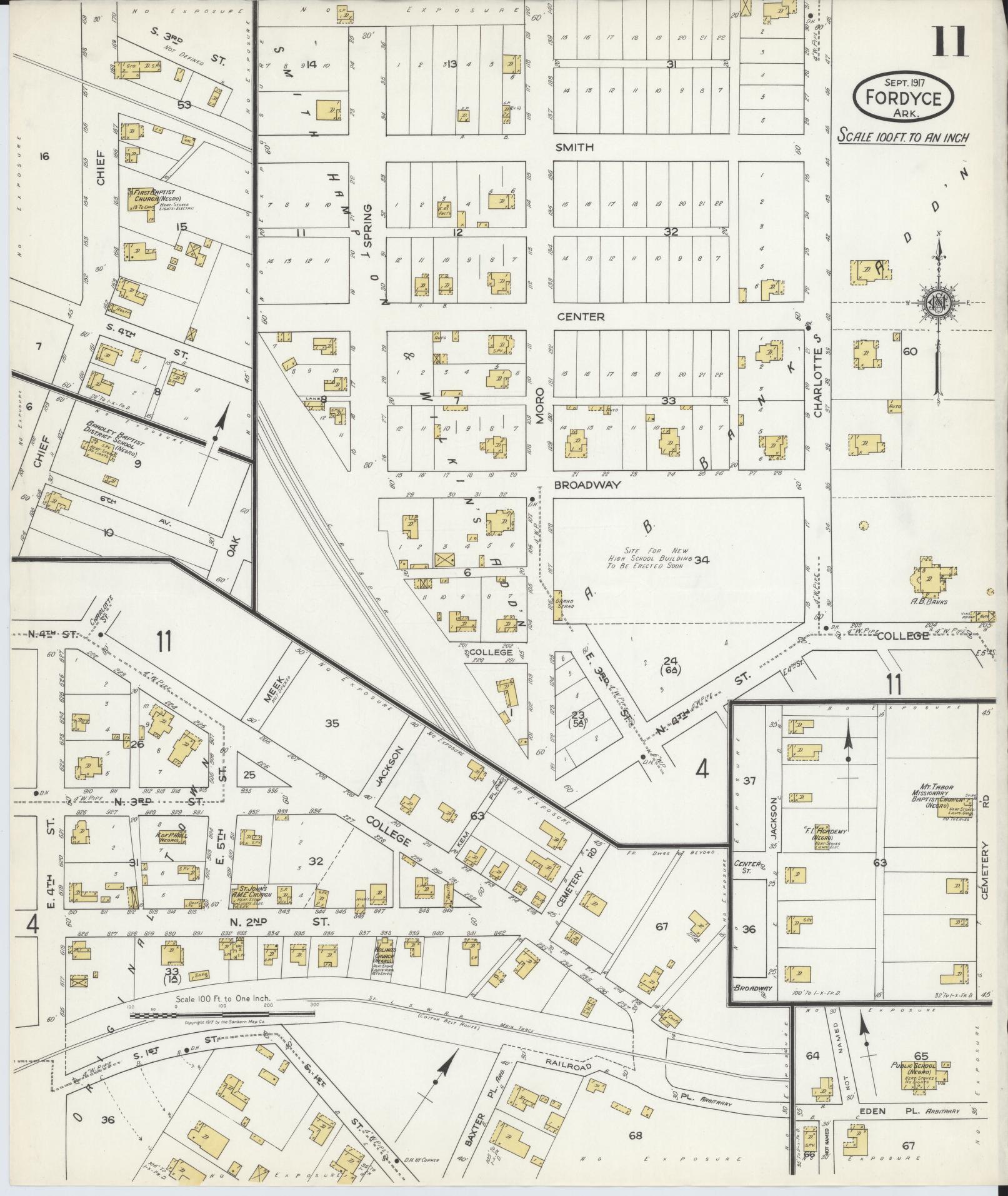 Sanborn Fire Insurance Map from Fordyce, Dallas County, Arkansas (1917), Sheet #0011 - Historic Sanborn Fire Insurance Map Print, vintage old map wall art, antique decor, genealogy gift, Arkansas Arkansas map