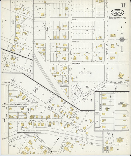 Sanborn Fire Insurance Map from Fordyce, Dallas County, Arkansas (1917), Sheet #0011 - Historic Sanborn Fire Insurance Map Print, vintage old map wall art, antique decor, genealogy gift, Arkansas Arkansas map