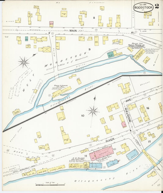 Sanborn Fire Insurance Map from Woodstock, Windsor County, Vermont (1892), Sheet #0002 - Historic Sanborn Fire Insurance Map Print, vintage old map wall art, antique decor, genealogy gift, Vermont Vermont map