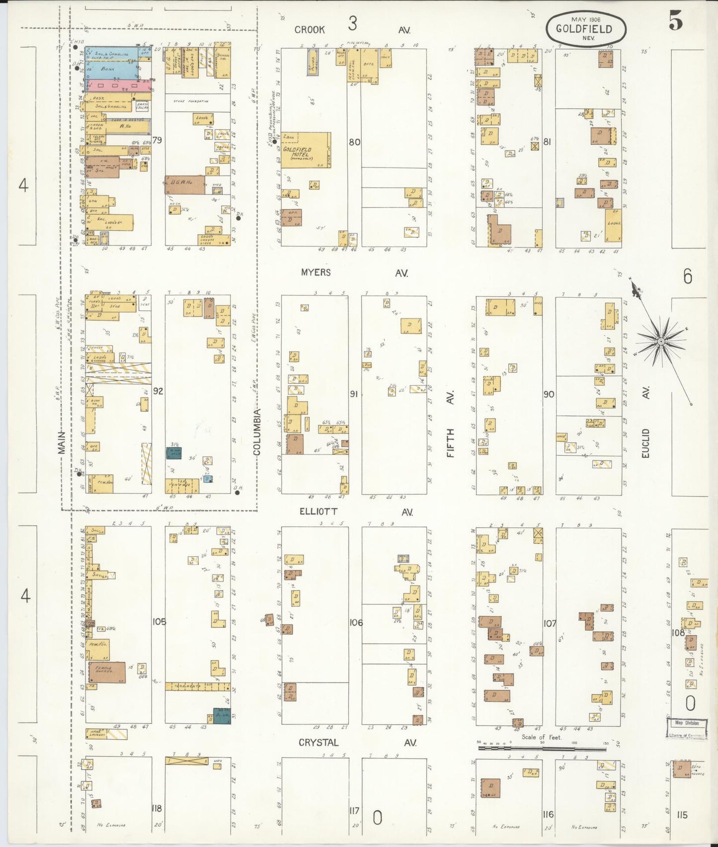 Sanborn Fire Insurance Map from Goldfield, Esmeralda County, Nevada (1906), Sheet #0005 - Complete Map Set gallery image, historic Sanborn map, vintage wall art, Nevada Nevada