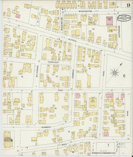 Sanborn Fire Insurance Map from Biddeford, York County, Maine (1896), Sheet #0009 - Historic Sanborn Fire Insurance Map Print, vintage old map wall art, antique decor, genealogy gift, Maine Maine map