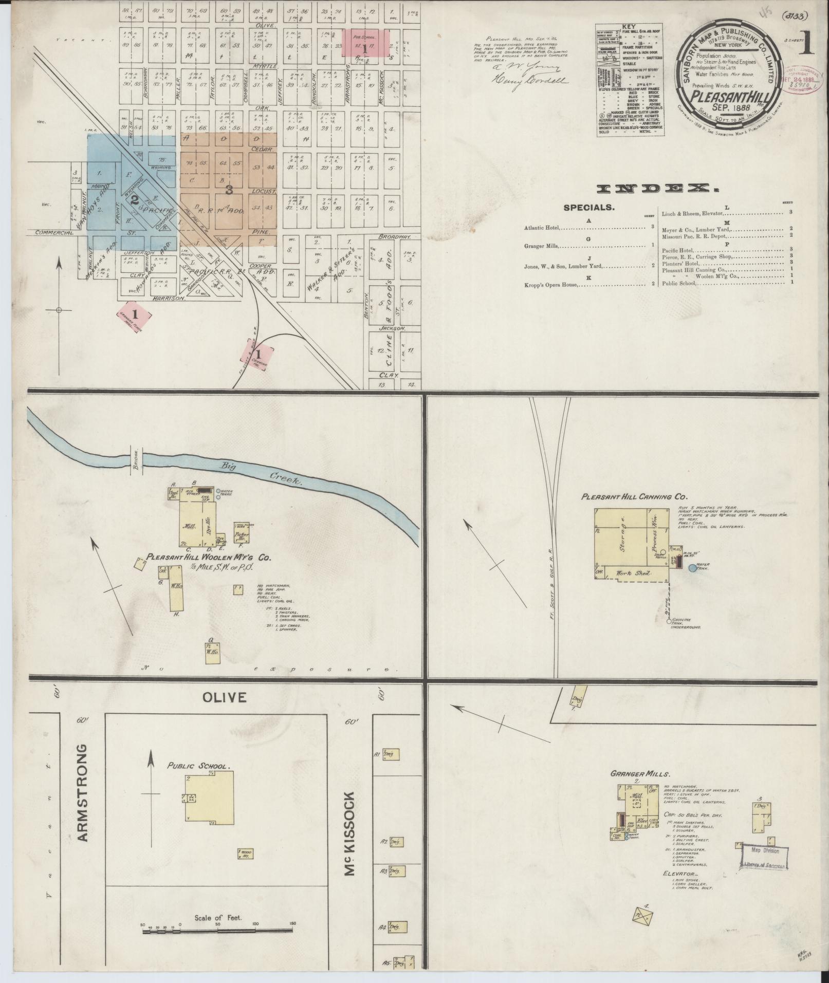 Sanborn Fire Insurance Map from Pleasant Hill, Cass County, Missouri (1888), Sheet #0001 - Complete Map Set gallery image, historic Sanborn map, vintage wall art, Missouri Missouri