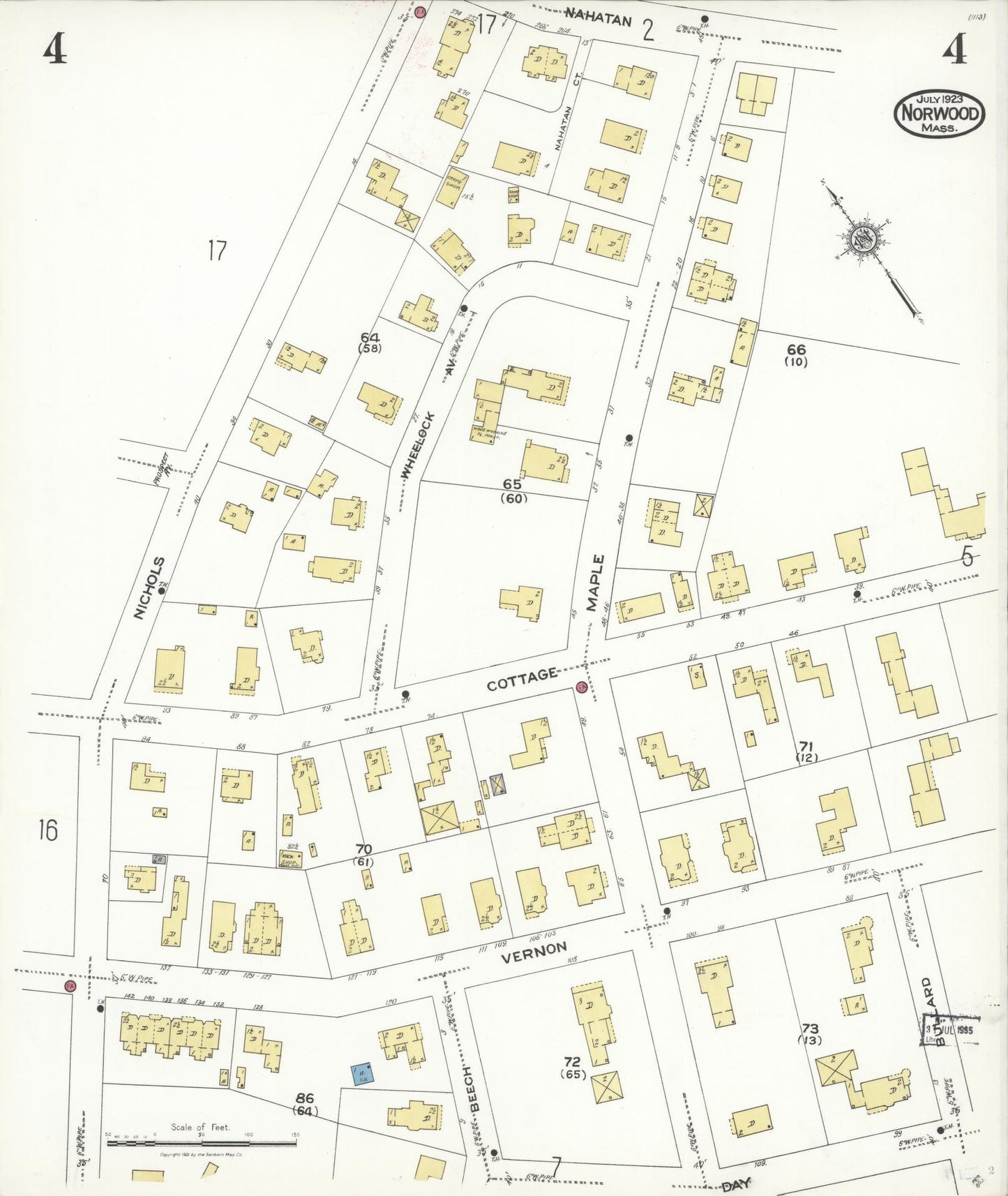 Sanborn Fire Insurance Map from Norwood, Norfolk County, Massachusetts (1923), Sheet #0004 - Complete Map Set gallery image, historic Sanborn map, vintage wall art, Massachusetts Massachusetts